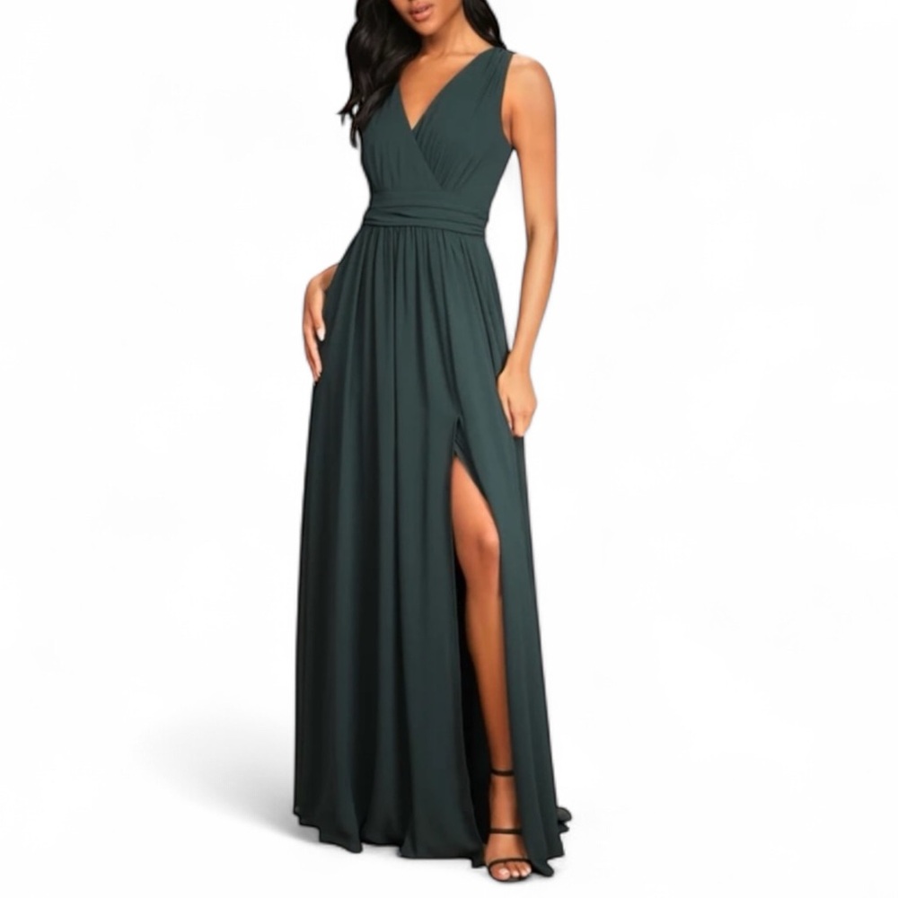 Lulus Thoughts of Hue Emerald Green Surplice Maxi Dress XL New with Tags